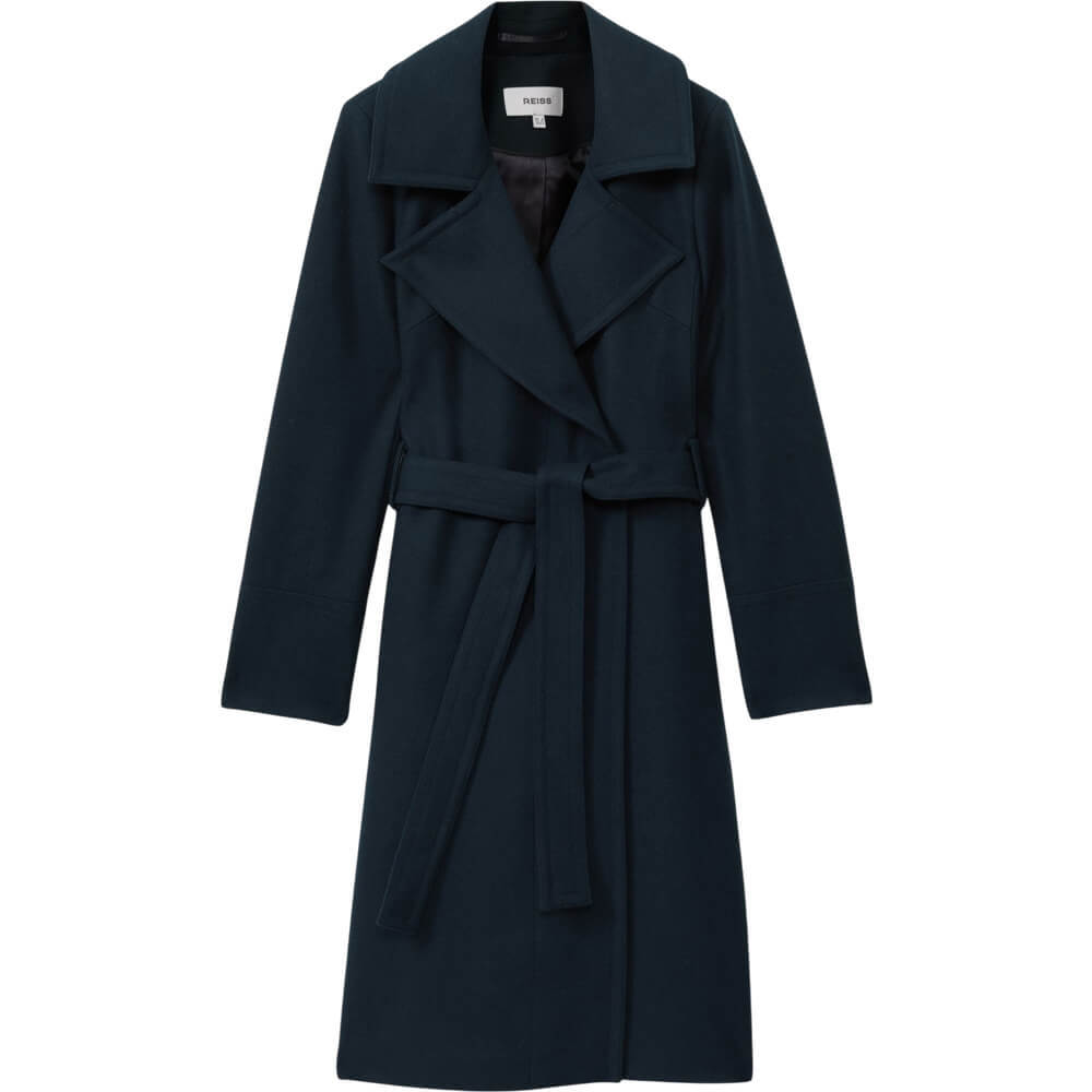 REISS RAE Wool Blend Belted Double Breasted Coat With Cashmere